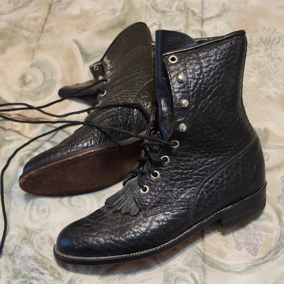Black Leather Justin Boots - Picture 1 of 4